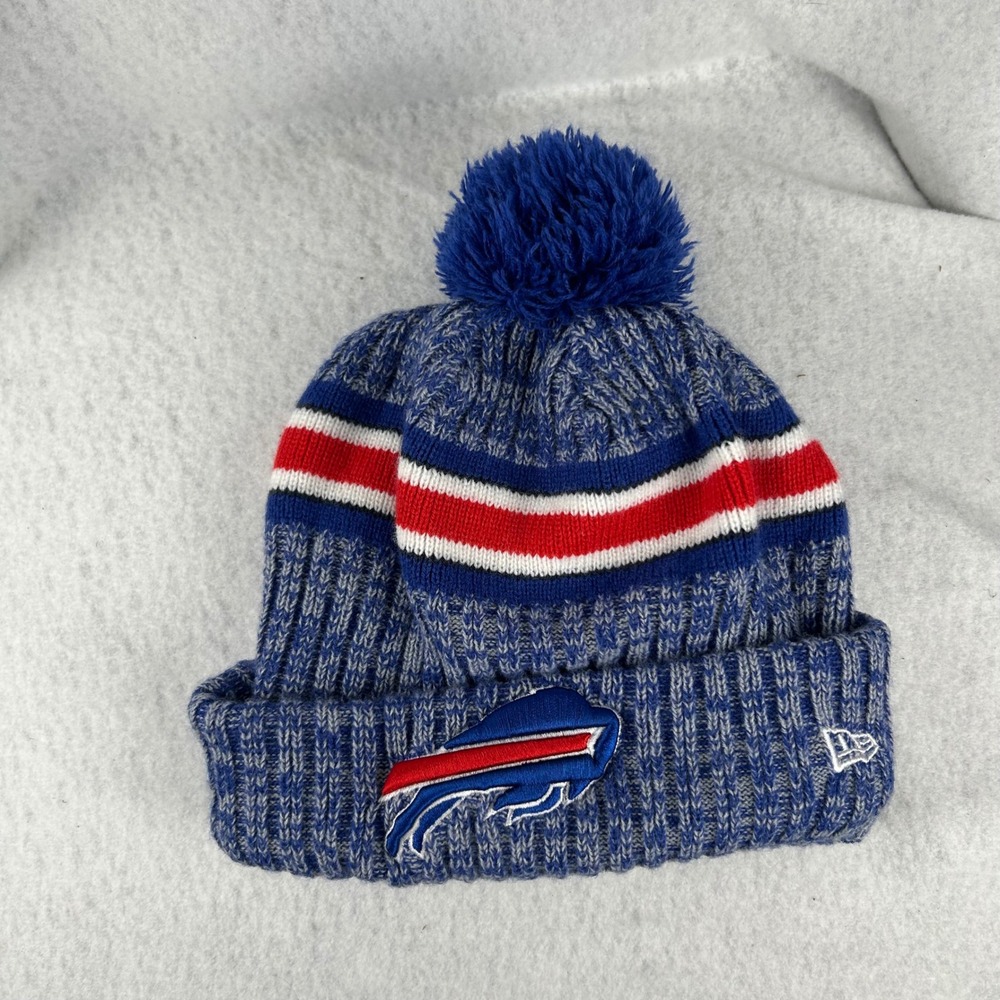 New Era Beanie Hat Youth Blue Buffalo Bills NFL Fleece Lined Pom Knit